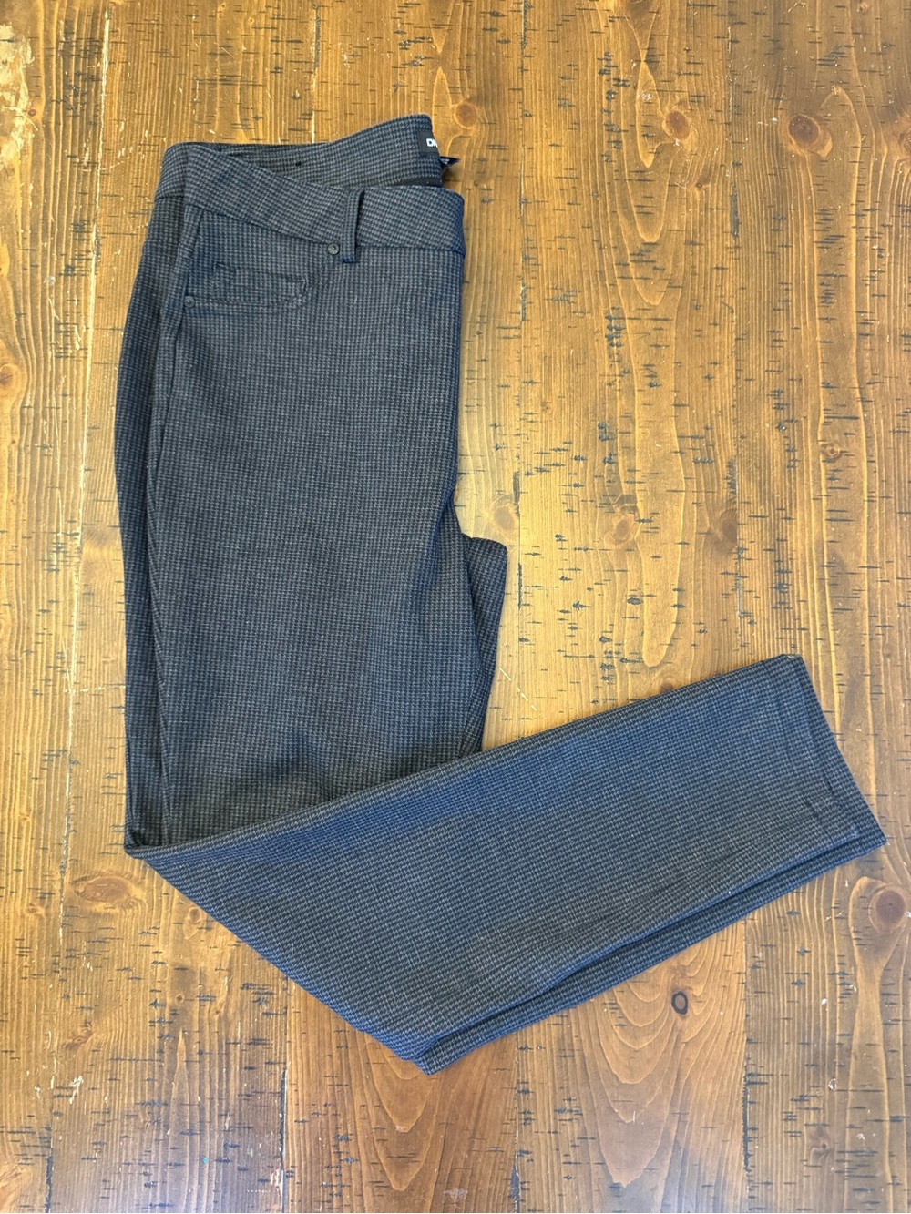 DKNY Trouser Work Pants Straight Leg Black & Gray Houndstooth Stretch Sz M EUC